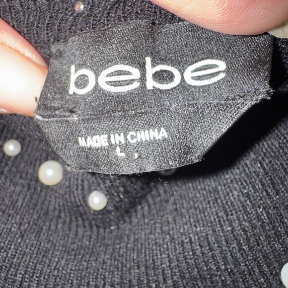 bebe black pearl-embellished mock neck sweater Size Large Longe Sleeve - Picture 3 of 6